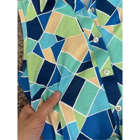 J. Mclaughlin Dolly Catalina Cloth Sleeveless Dress Belted Green/Blue Print XS - Picture 15 of 15